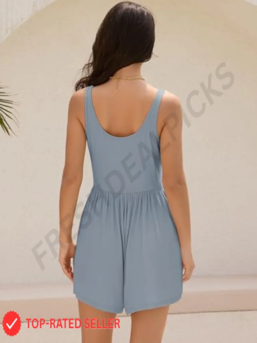 Womens Sleeveless Summer Romper Jumpsuit with Pockets Flowy Short One Piece
